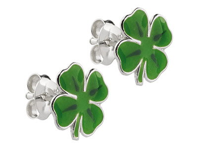 Sterling Silver Four Leaf Clover   Enamel Stud Earrings - Standard Image - 2