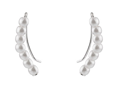 Sterling Silver Imitation White    Pearl Ear Climber Earrings - Standard Image - 1