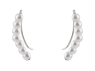 Sterling Silver Imitation White    Pearl Ear Climber Earrings