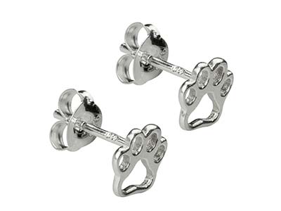 Sterling Silver Paw Design Stud    Earrings - Standard Image - 2