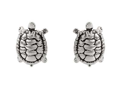 Sterling Silver Turtle Design Stud Earrings - Standard Image - 1