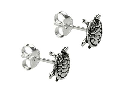 Sterling Silver Turtle Design Stud Earrings - Standard Image - 2