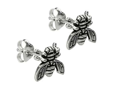 Sterling Silver Bee Design Stud    Earrings - Standard Image - 2