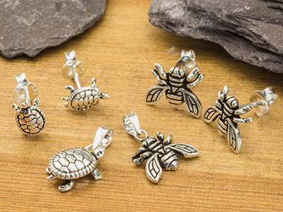 Sterling Silver Bee Design Stud    Earrings - Standard Image - 3