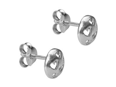 Sterling Silver Round Stud Earrings With Cut-out Heart Design - Standard Image - 2