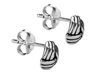 Sterling Silver Flat Knot Design   Stud Earrings - Standard Image - 2