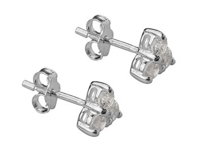 Sterling Silver Three              Cubic Zirconia Stud Earrings - Standard Image - 2