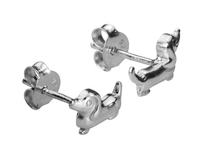 Sterling Silver Dachshund Design   Earrings - Standard Image - 2