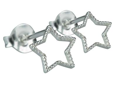 Sterling Silver Star Outline Stud  Earrings - Standard Image - 2