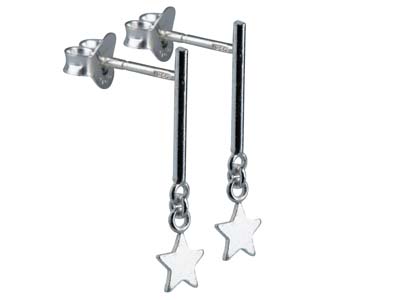 Sterling Silver Star Bar Drop Stud Earrings - Standard Image - 2