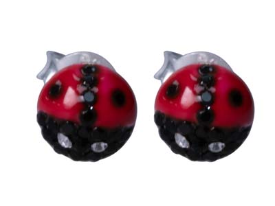 Sterling Silver Ladybird Enamel    Design Stud Earrings - Standard Image - 1