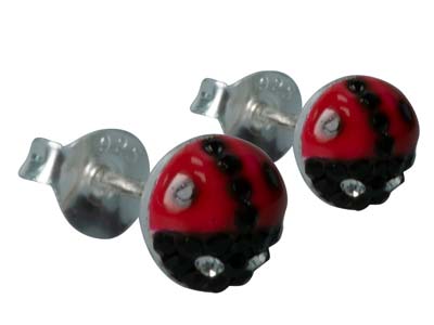 Sterling Silver Ladybird Enamel    Design Stud Earrings - Standard Image - 2