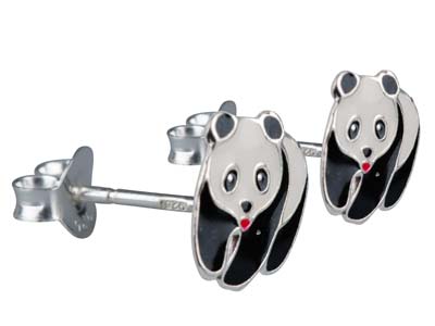 Sterling Silver Panda Enamel Design Stud Earrings - Standard Image - 2