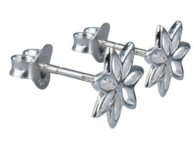 Sterling Silver Flower Design Stud Earrings - Standard Image - 2