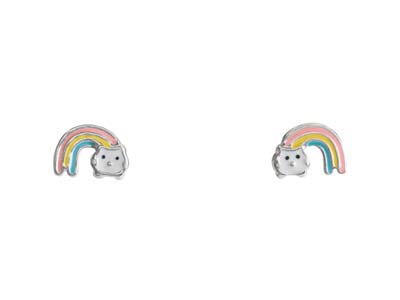 Sterling Silver Rainbow Design Stud Earrings