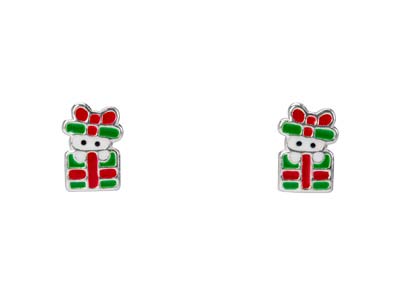 Sterling Silver Christmas Present  Design Stud Earrings