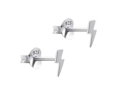 Sterling Silver Lightning Bolt Stud Earrings - Standard Image - 2