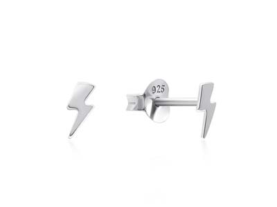 Sterling Silver Lightning Bolt Stud Earrings - Standard Image - 3