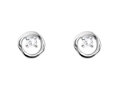 Sterling Silver Organic Circle     Cubic Zirconia Stud Earrings - Standard Image - 1