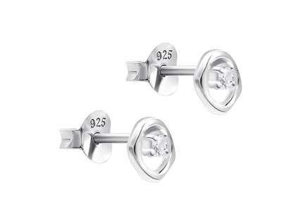 Sterling Silver Organic Circle     Cubic Zirconia Stud Earrings - Standard Image - 2