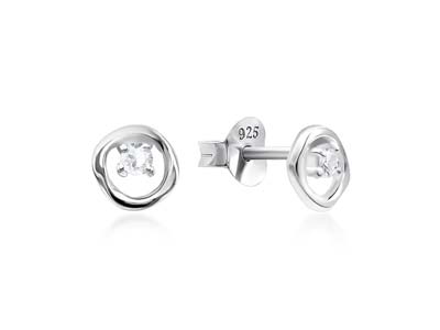 Sterling Silver Organic Circle     Cubic Zirconia Stud Earrings - Standard Image - 3