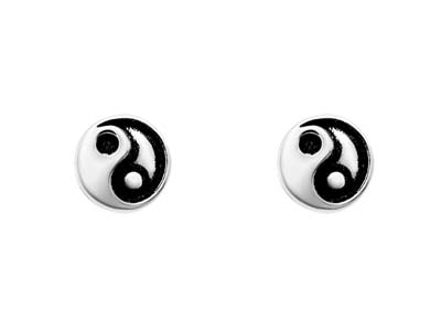 Sterling Silver Yin And Yang Design Stud Earrings - Standard Image - 2