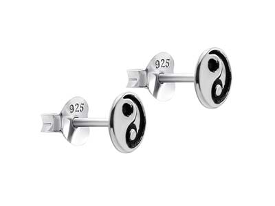 Sterling Silver Yin And Yang Design Stud Earrings - Standard Image - 3