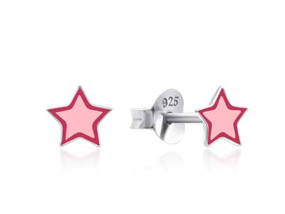 Sterling Silver Star Enamel Stud   Earrings