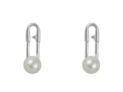 Sterling Silver Paperclip Design   Earrings With Pearl