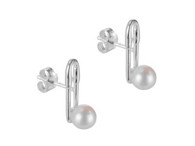 Sterling Silver Paperclip Design   Earrings With Pearl - Standard Image - 2