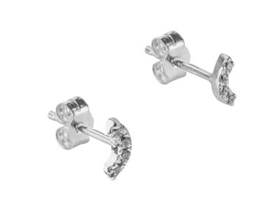 Sterling Silver Arc Design Earrings With White Cubic Zirconia - Standard Image - 2
