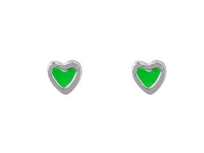 Sterling Silver Green Enamel Heart Design Earrings