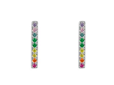 Sterling Silver Bar Design Earrings With Multicolour Cubic Zirconia