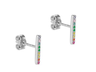 Sterling Silver Bar Design Earrings With Multicolour Cubic Zirconia - Standard Image - 2
