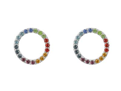Sterling Silver Circle Design      Earrings With Multicolour          Cubic Zirconia