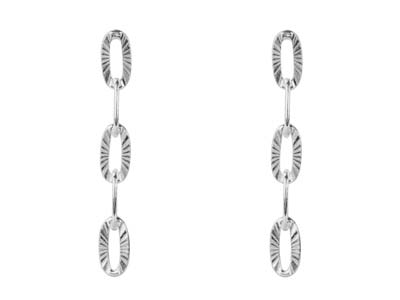 Sterling Silver Textured Oval Link Chain Design Drop Earrings