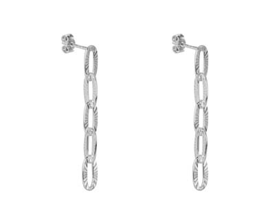 Sterling Silver Textured Oval Link Chain Design Drop Earrings - Standard Image - 2