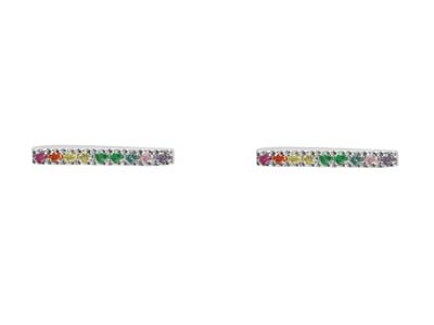 Sterling Silver Bar Design Threader Earrings With Multicolour           Cubic Zirconia - Standard Image - 2
