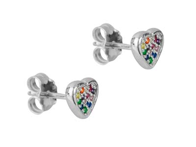 Sterling Silver Heart Design       Earrings With Multicolour          Cubic Zirconia - Standard Image - 2