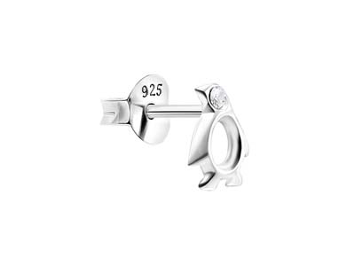 Sterling Silver Penguin Design Stud Earrings Set With Cubic Zirconia - Standard Image - 2