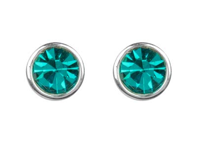 Sterling Silver Earrings December  Birthstone 4mm Blue Zircon Crystal - Standard Image - 2