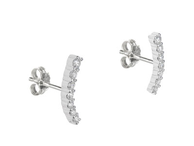 Sterling Silver Cubic Zirconia Bar Design Stud Earrings - Standard Image - 2