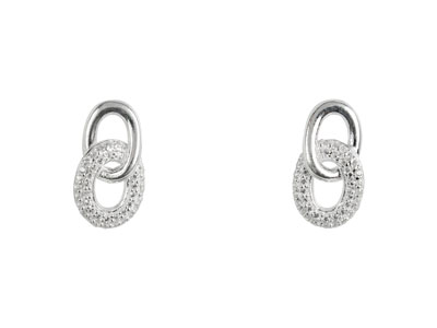 Sterling Silver Double Circle Link Stone Set Stud Earrings