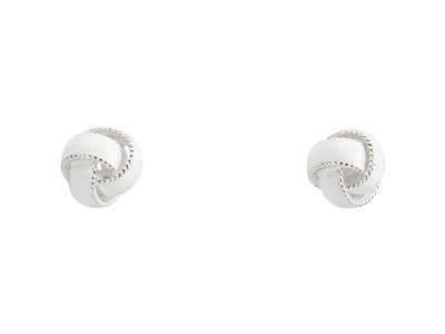 Sterling Silver White Enamel       Textured Knot Stud Earrings