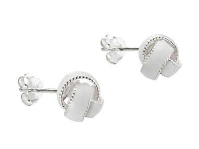 Sterling Silver White Enamel       Textured Knot Stud Earrings - Standard Image - 2