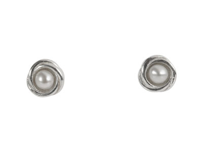 Sterling Silver                    Fresh Water Cultured Pearls Knot   Stud Earrings