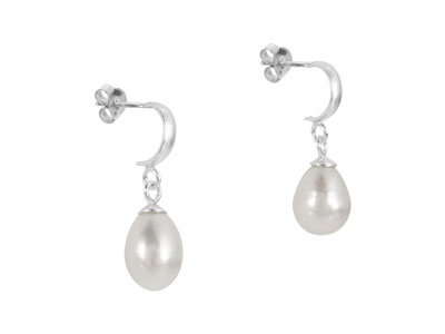 Sterling Silver                    Fresh Water Cultured Pearls Drop   Earrings - Standard Image - 2
