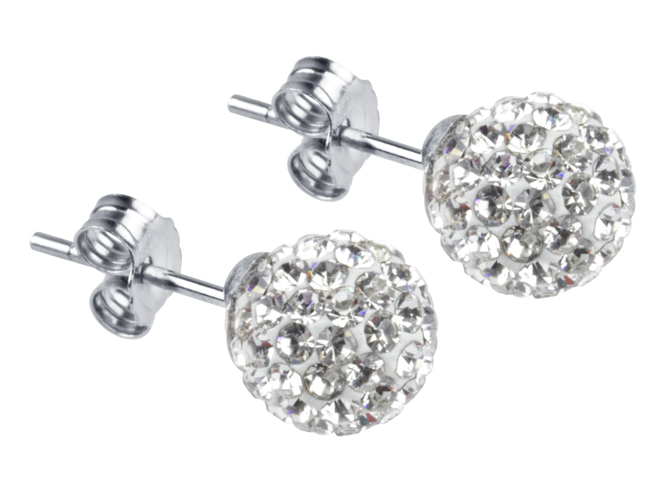 Sterling Silver Earrings Shamballa White Crystal Glitter Ball Sterling Silver Earrings Shamballa White Crystal Glitter Ball