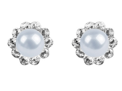 Sterling Silver Earrings Crystal   White Freshwater Pearl