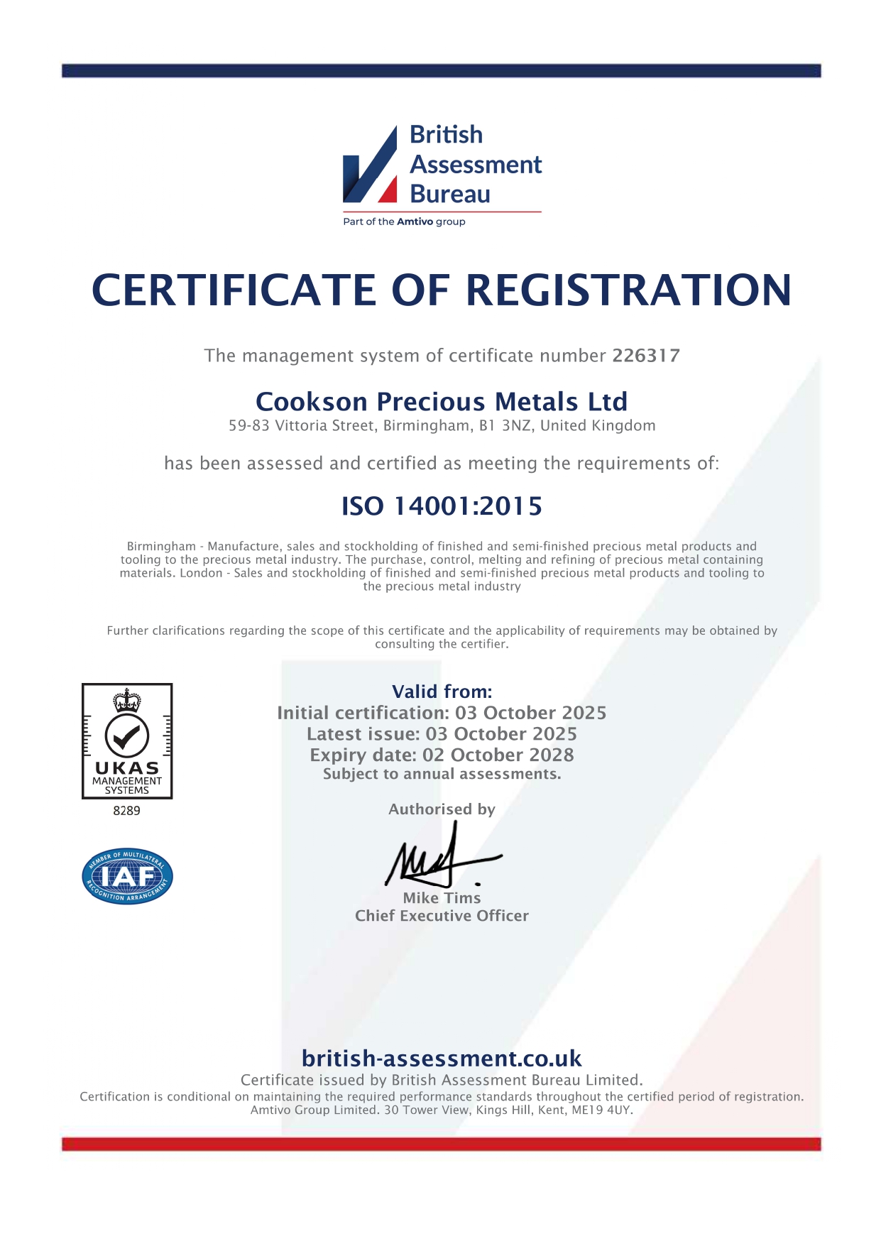 ISO14001:2015 Certificate